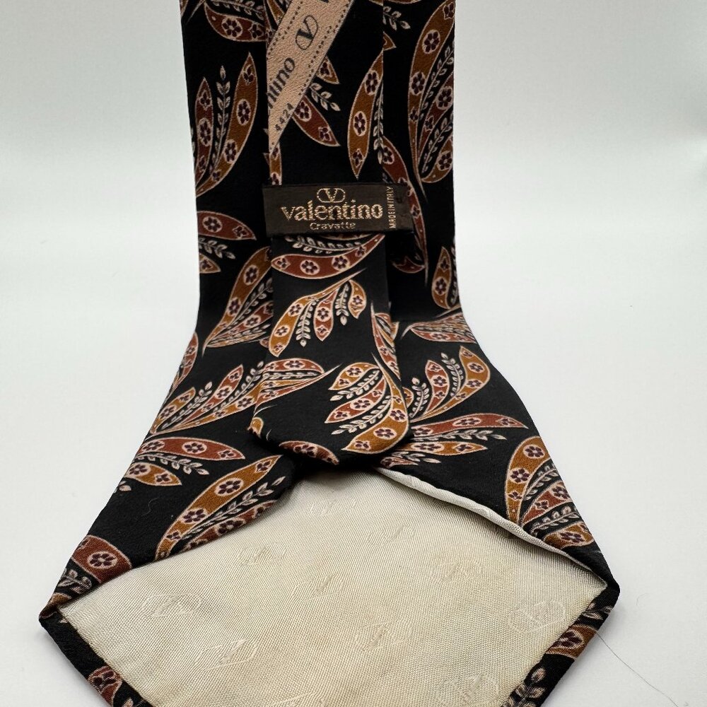Valentino Garavani Silk Abstract Tie – Black, Brown 1980s Made in Italy
